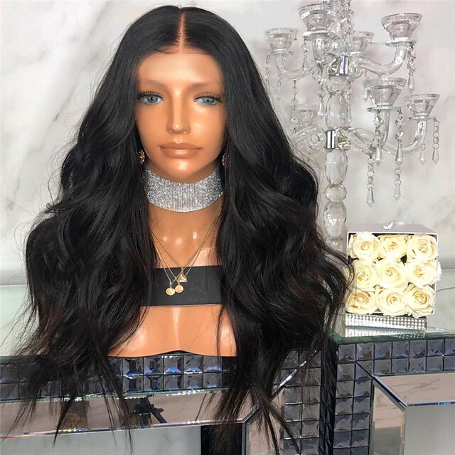  Synthetic Wig kinky Straight Middle Part Wig Long Natural Black Synthetic Hair 26 inch Women's Women Dark Brown