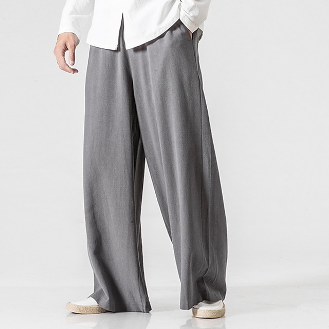 Men's Linen Pants Trousers Summer Pants Beach Pants Wide Leg Flowy ...