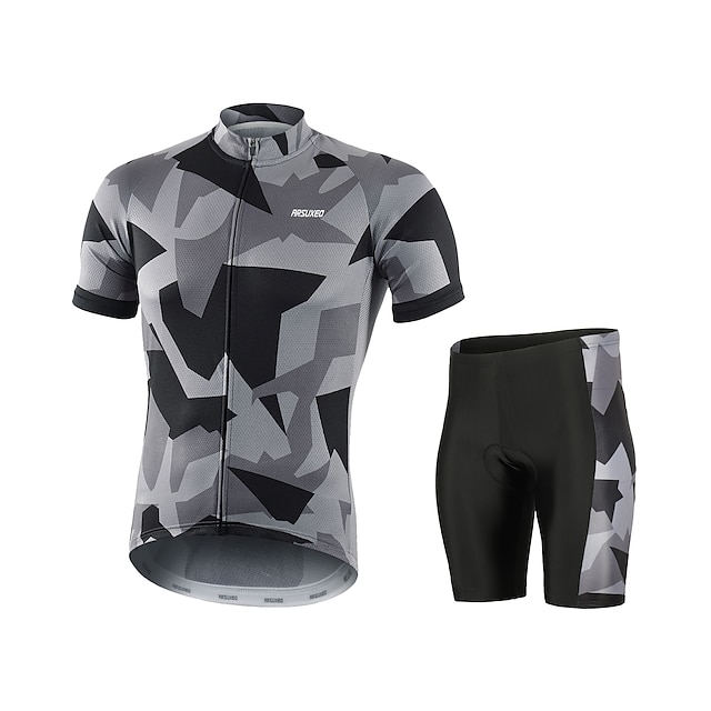  Arsuxeo Men's Cycling Jersey with Shorts Short Sleeve Mountain Bike MTB Road Bike Cycling White Grey Red Camo / Camouflage Bike Clothing Suit Breathable Anatomic Design Quick Dry Back Pocket Sweat