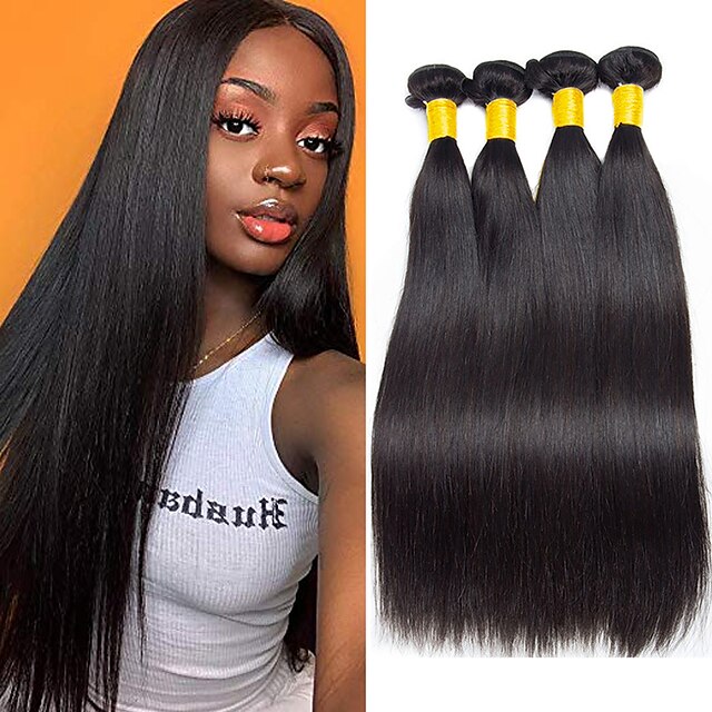  3 paquetes Tejidos de cabello Cabello Brasileño Recto Extensiones de Pelo Natural Pelo Natural Remy Paquetes 100% Remy Hair Weave Tejidos Humanos Cabello Extensiones Naturales 8-28 pulgada Color / 8A