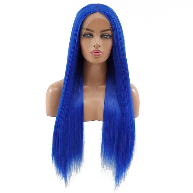  Synthetic Lace Front Wig Straight Matte Kardashian Middle Part Lace Front Wig Long Blue Synthetic Hair 22-26 inch Women's Heat Resistant Women Middle Part Blue / Glueless