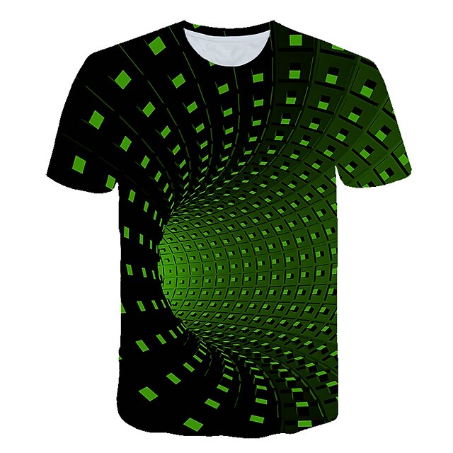 Men's T shirt Tee Graphic Optical Illusion Round Neck Black Yellow Red ...