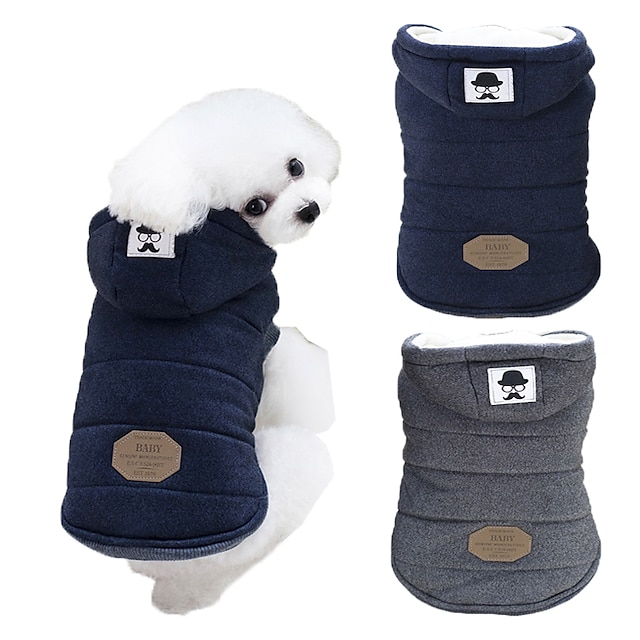  Dog Coat Hoodie Puppy Clothes Solid Colored Fashion Keep Warm Windproof Outdoor Winter Dog Clothes Puppy Clothes Dog Outfits Blue Gray Costume for Girl and Boy Dog Cotton S M L XL XXL
