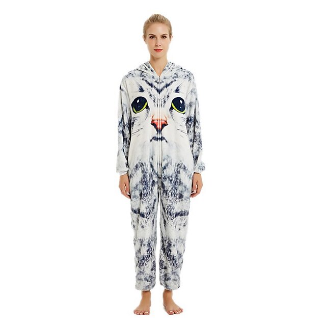 Toys & Hobbies Cosplay & Costumes | Teenager Adults Kigurumi Pajamas Cat Onesie Pajamas Flannelette White+Gray Cosplay For Men a