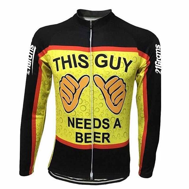  21Grams® Men's Cycling Jersey Long Sleeve Mountain Bike MTB Road Bike Cycling Winter Graphic Oktoberfest Beer Jersey Shirt Black Yellow Thermal Warm UV Resistant Cycling Sports Clothing Apparel