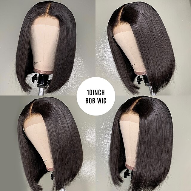 Beauty & Hair Wigs & Hair Pieces | Human Hair 4x13 Closure Wig Bob Short Bob Free Part style Brazilian Hair Natural Straight Nat