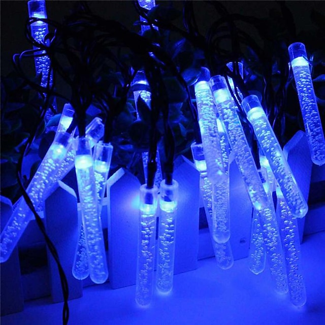  Guirlande lumineuse solaire d'extérieur de 5 m, 20 LED à bulles avec blanc chaud, RVB, blanc et bleu, lampe de jardin solaire d'extérieur étanche avec support de montage pour fête de mariage Noël