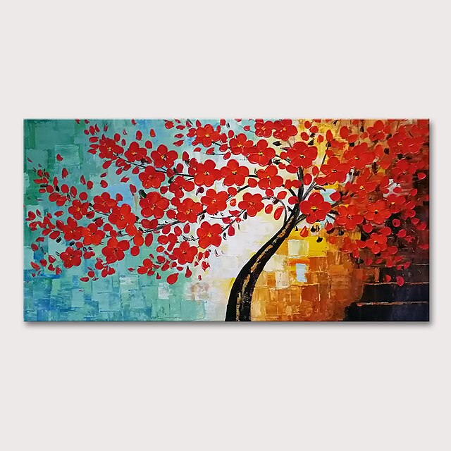  Oil Painting Hand Painted Horizontal Floral / Botanical Abstract Landscape Modern Stretched Canvas