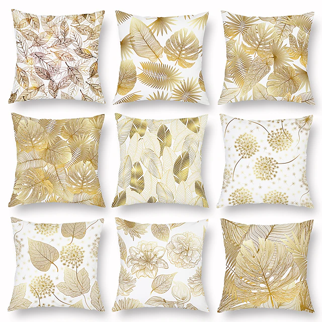 1 pcs Velvet Pillow Cover, Floral Floral&Plants Classic Pastoral Square Traditional Classic Outdoor Cushion for Sofa Couch Bed Chair Golden 28