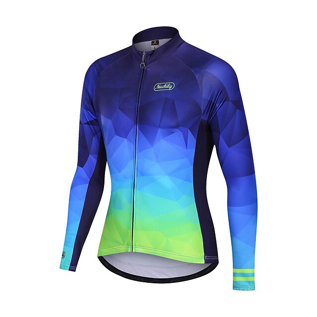  Nuckily Men's Cycling Jersey Winter Fleece Elastane Bike Motorcyle Clothing Winter Fleece Jersey Fleece Lining Warm Back Pocket Sports Gradient Blue Mountain Bike MTB Clothing Apparel Regular Fit