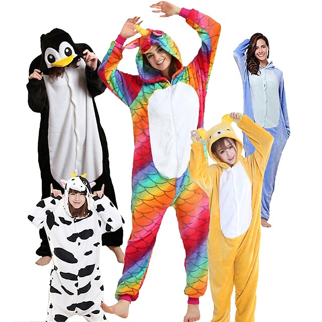  Adults' Kigurumi Pajamas Nightwear Camouflage Penguin Animal Onesie Pajamas Polar Fleece White / Yellow / Blue Cosplay For Men and Women Animal Sleepwear Cartoon Festival / Holiday Costumes