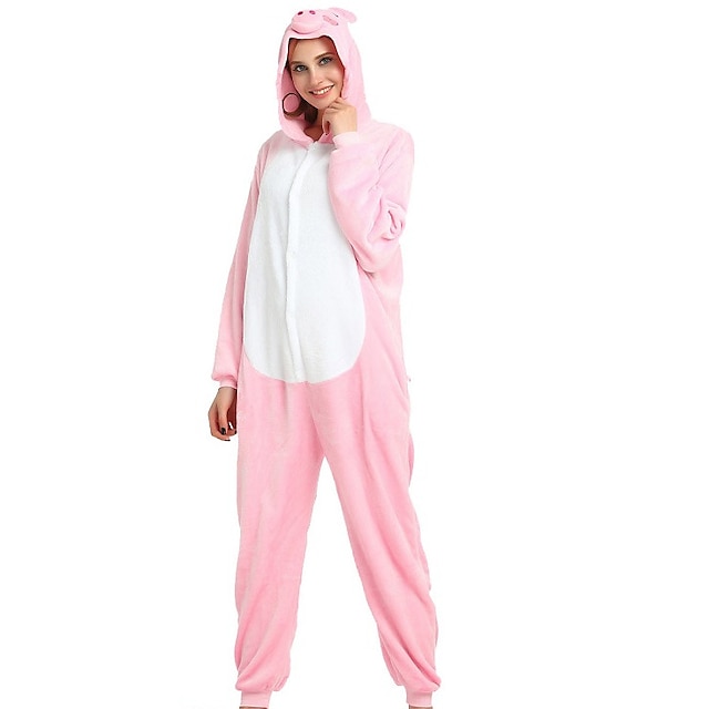  Adults' Kigurumi Pajamas Piggy / Pig Patchwork Onesie Pajamas Velvet Mink Cosplay For Women's Christmas Animal Sleepwear Cartoon Festival / Holiday Costumes / Leotard / Onesie / Leotard / Onesie