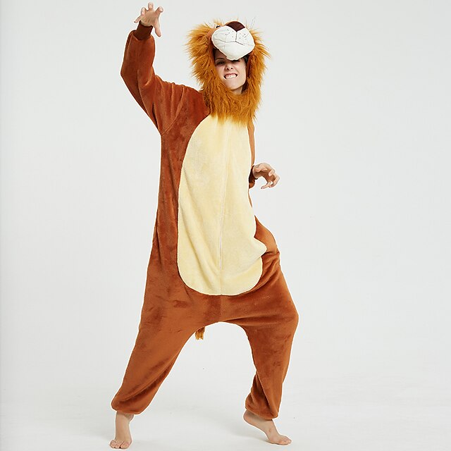 Toys & Hobbies Cosplay & Costumes | Adults Kigurumi Pajamas Lion Onesie Pajamas Flannel Fabric Brown Cosplay For Men and Women A