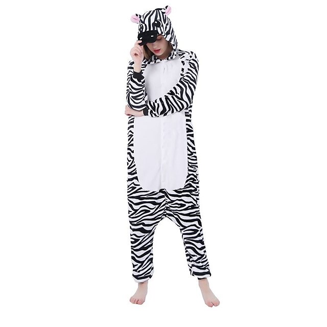  Adults' Kigurumi Pajamas Zebra Animal Patchwork Onesie Pajamas Polar Fleece Cosplay For Men and Women Halloween Animal Sleepwear Cartoon Festival / Holiday Costumes / Leotard / Onesie