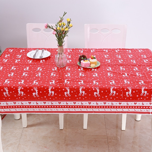  Disposable Merry Christmas Rectangular Printed PVC Cartoon Tablecloth 120 * 180cm