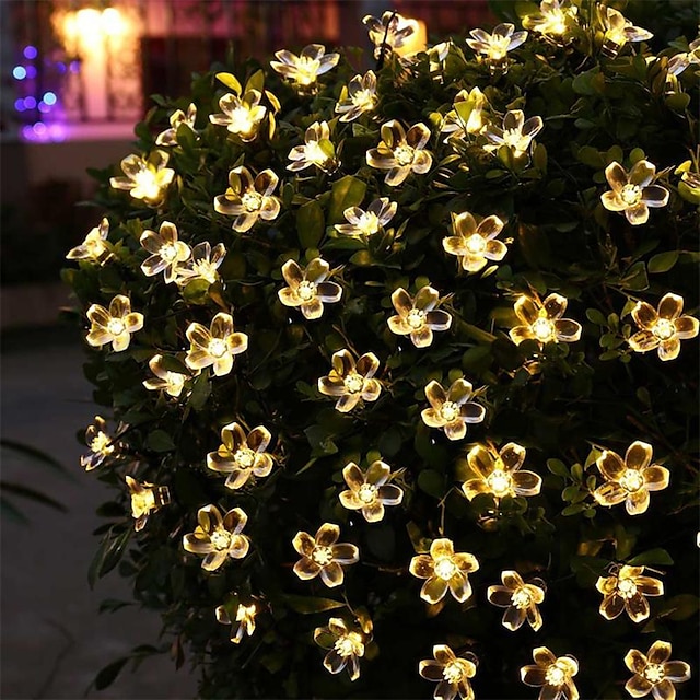  solarne zewnętrzne lampki łańcuchowe 5m kwiaty wiśni wodoodporne łańcuchy świetlne 20 diod LED wspornik montażowy ciepły biały rgb biały niebieski solarna zewnętrzna lampka nocna zasilany energią