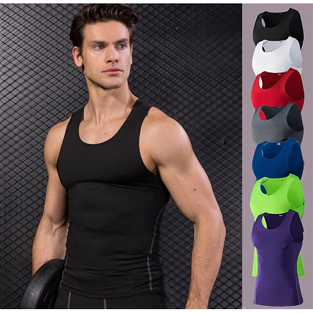  Men's Sleeveless Running Shirt Compression Tank Top Base Layer Top Athletic Winter Anatomic Design Quick Dry Stretchy Gym Workout Exercise & Fitness Racing Basketball Running Sportswear Solid Colored