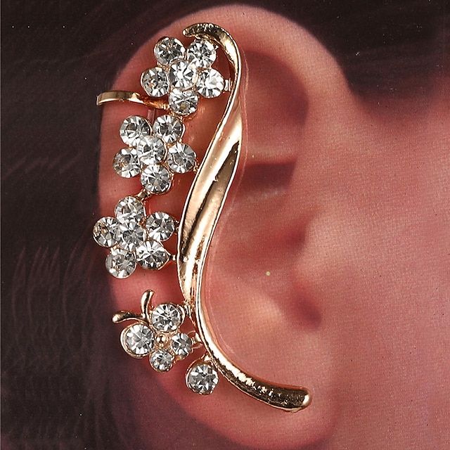  1pc Ear Cuff Earrings For Women's Street Gift Daily Chrome Imitation Diamond Classic Flower Shape