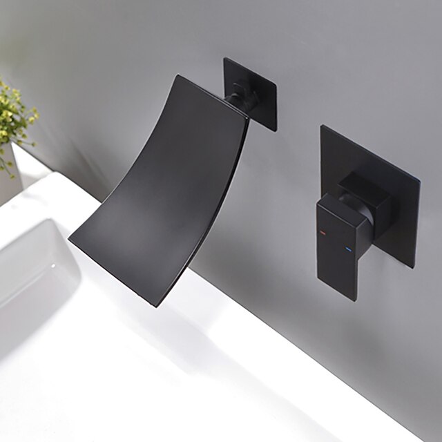 Wall Mount Bathroom Sink Mixer Faucet Matte Black, Concealed Washroom ...