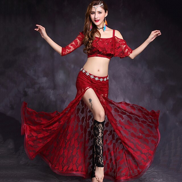  Belly Dance Skirts Lace Sashes / Ribbons Ruffles Women's Training Performance Half-Sleeve Natural Lace