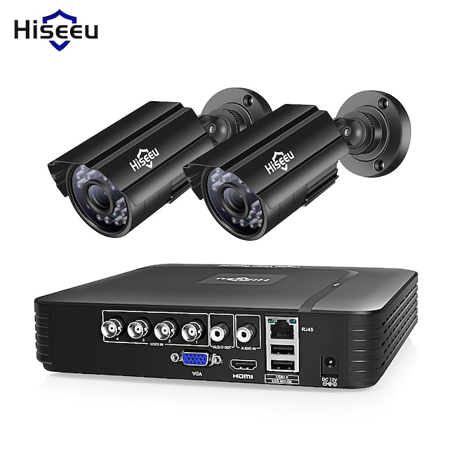  Hiseeu® HD 4CH 1080N 5in1 AHD DVR Kit CCTV System 2pcs 720P AHD waterproof IR Camera P2P Security Surveillance Set