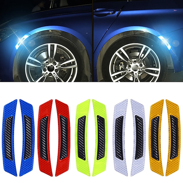  4stk / mye bildørhjul øyenbryn reflekterende klistremerke auto karbonfiber reflekterende klistremerke anti-kollisjonsvarsel reflektorbeskyttelse