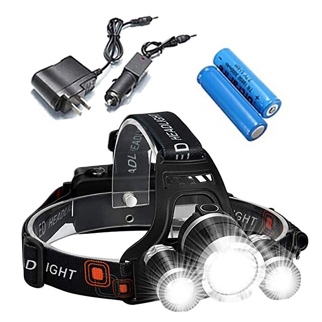  Headlamps Headlight 2400 lm LED 3 Emitters 4 Mode with Batteries and Charger Portable Professional Camping / Hiking / Caving Everyday Use Diving / Boating Black / Aluminum Alloy / US Plug / IPX-4
