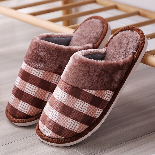  Homens Sapatos Confortáveis Inverno Casual Casa Chinelos e flip-flops Caminhada Pêlo Sintético Manter Quente Não escorregar Use prova Azul / Marron