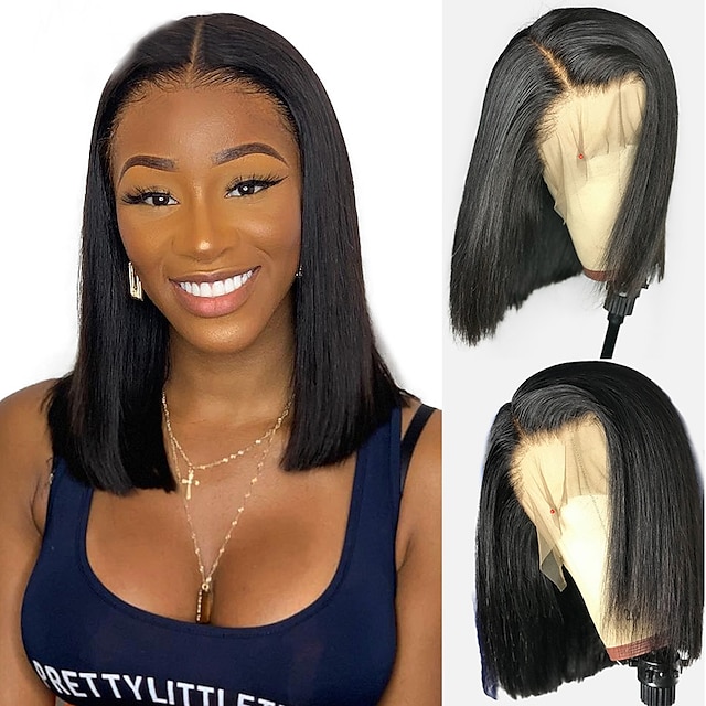 Beauty & Hair Wigs & Hair Pieces | Human Hair 4x13 Closure Wig Bob Short Bob Free Part style Brazilian Hair Natural Straight Nat