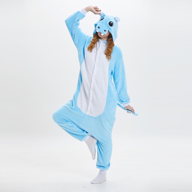 Toys & Hobbies Cosplay & Costumes | Adults Kigurumi Pajamas Hippo Animal Onesie Pajamas Coral fleece Blue Cosplay For Men and Wo