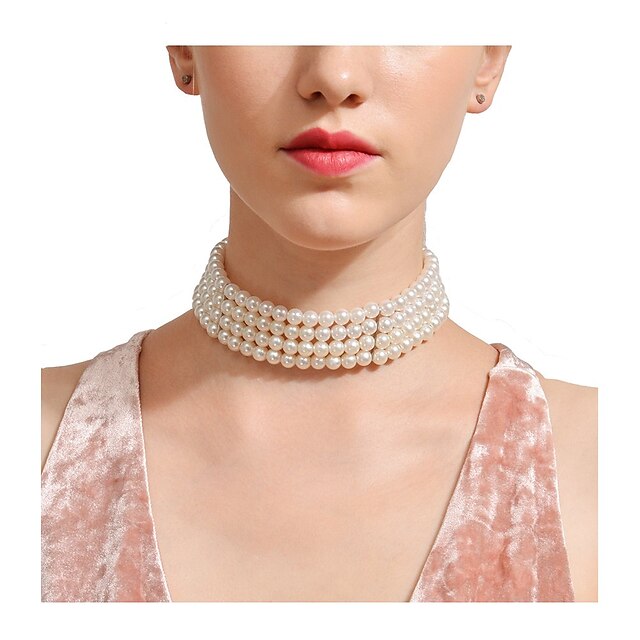  Collier Choker / Ras de Cou Femme Obsidienne Imitation de perle dames Personnalisé euroaméricains Fait à la Main Blanc Colliers Tendance Bijoux pour Soirée Occasion spéciale Quotidien Décontracté