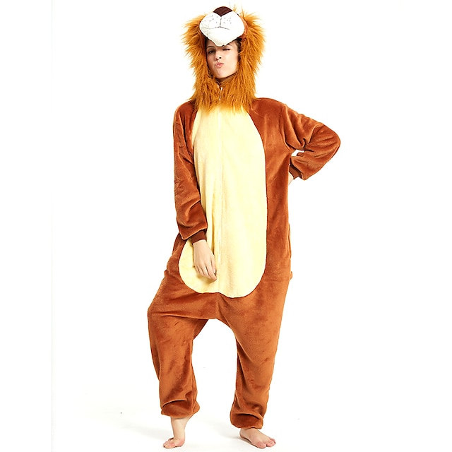  Adults' Kigurumi Pajamas Lion Patchwork Onesie Pajamas Flannel Fabric Cosplay For Men and Women Halloween Animal Sleepwear Cartoon