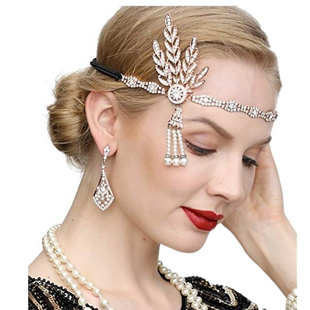  The Great Gatsby 1920s Vintage The Great Gatsby Gloves Flapper Headband Women's Costume Necklace Earrings Golden / White / Black Vintage Cosplay Festival / 1 Pair of Earrings / Headwear