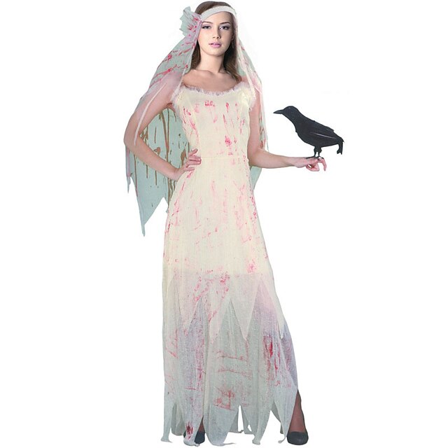  Vampire Dress Cosplay Costume Adults' Female Dresses Vacation Dress Halloween Halloween Carnival Masquerade Festival / Holiday Satin / Tulle Terylene White Female Easy Carnival Costumes Printing