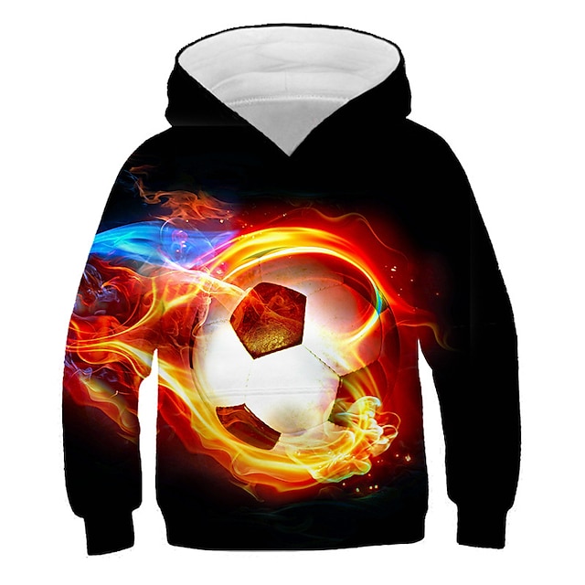  Boys 3D Football Hoodie Long Sleeve 3D Print Fall Winter Basic Polyester Kids 2-13 Years Outdoor Daily Indoor
