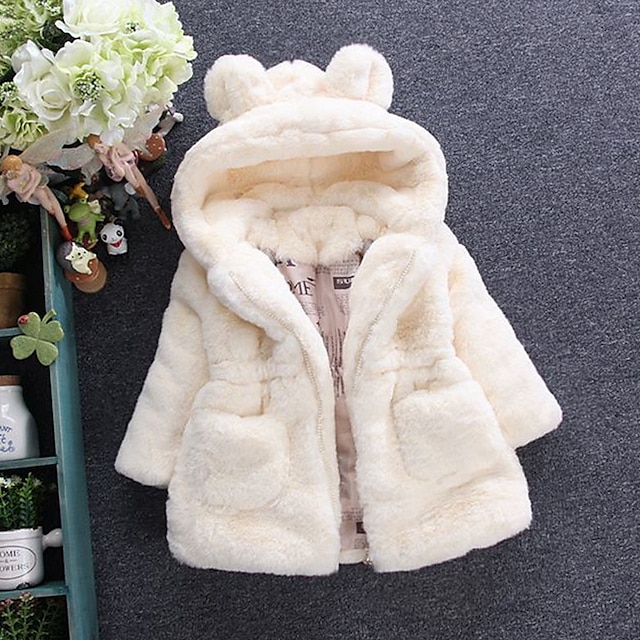 Baby & Kids Girls Clothing | Kids Girls Jacket & Coat White Pink Red Solid Colored Streetwear School / Faux Fur - JH25717