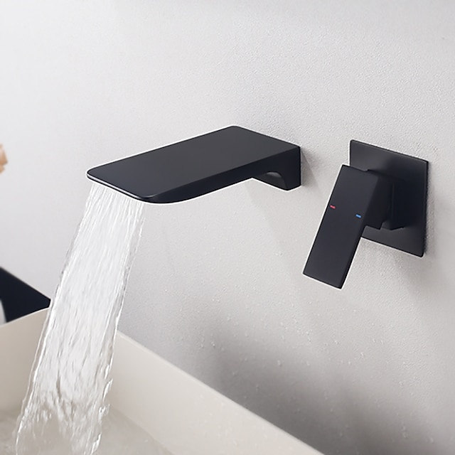  tvättställsblandare i badrummet - väggfäste / vattenfallsmålade ytbehandlingar väggmonterade enkelhandtag två hålbadkranar