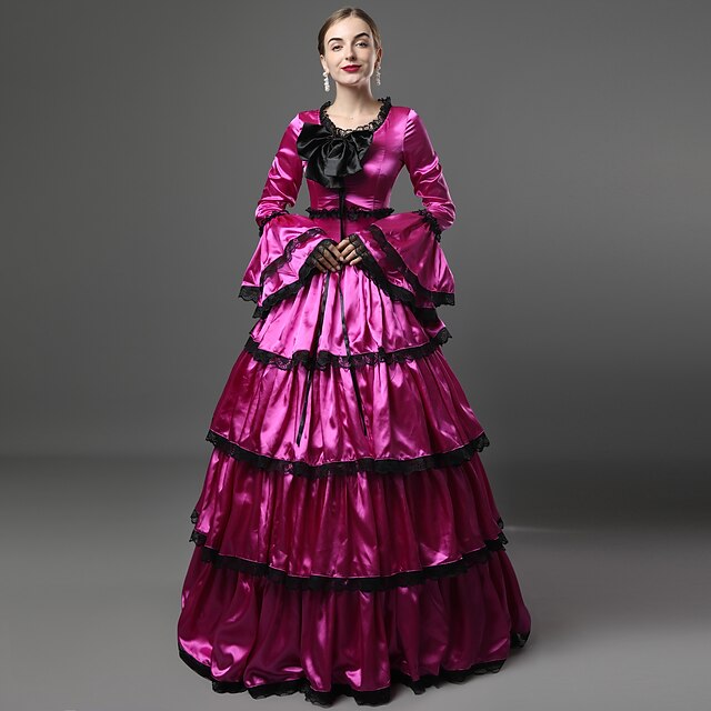  Rococò Vittoriano 18esimo secolo Ruffle Dress Vestiti Vestito da Serata Elegante Stile Carnevale di Venezia Per donna Raso Costume Viola Vintage Cosplay Feste Graduazione Manica lunga Lungo Da ballo