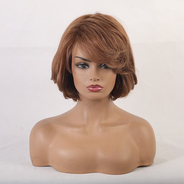  Human Hair Blend Wig Medium Length Curly Natural Straight Layered Haircut Asymmetrical Side Part With Bangs Blonde Cool Fashion Comfortable Capless Women's All Medium Auburn#30 12 inch