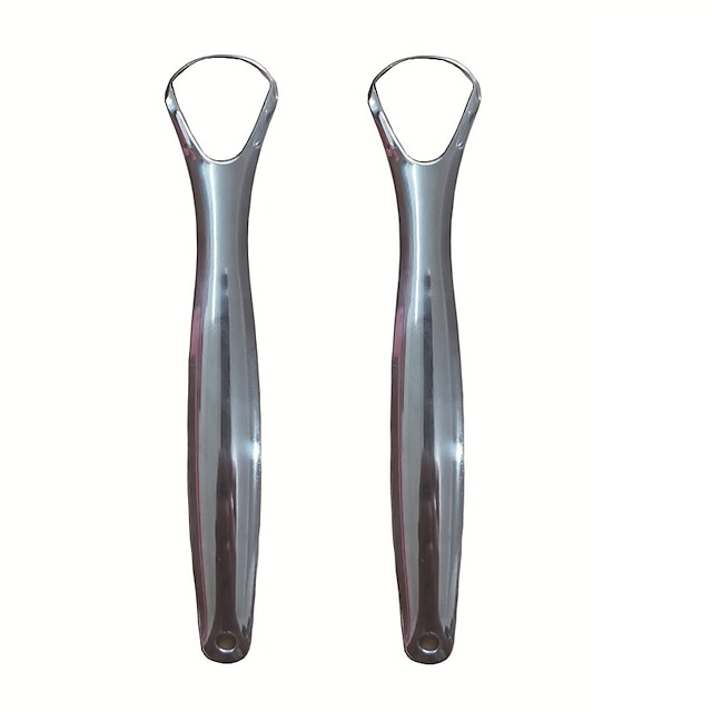  2pcs Tongue Scraper Stainless Steel Oral Tongue Cleaner Medical Mouth Brush Reusable Fresh Breath Maker