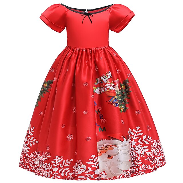  Dzieci Dla dziewczynek Święta Krótki rękaw Maxi Sukienka Czerwony