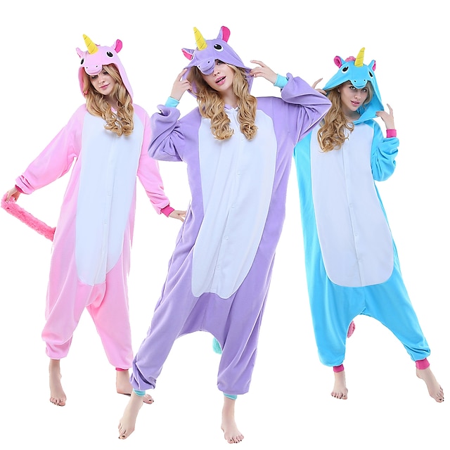  Adults' Kigurumi Pajamas Unicorn Pony Animal Onesie Pajamas Polar Fleece Cosplay For Men and Women Halloween Animal Sleepwear Cartoon Festival / Holiday Costumes / Leotard / Onesie / Leotard / Onesie