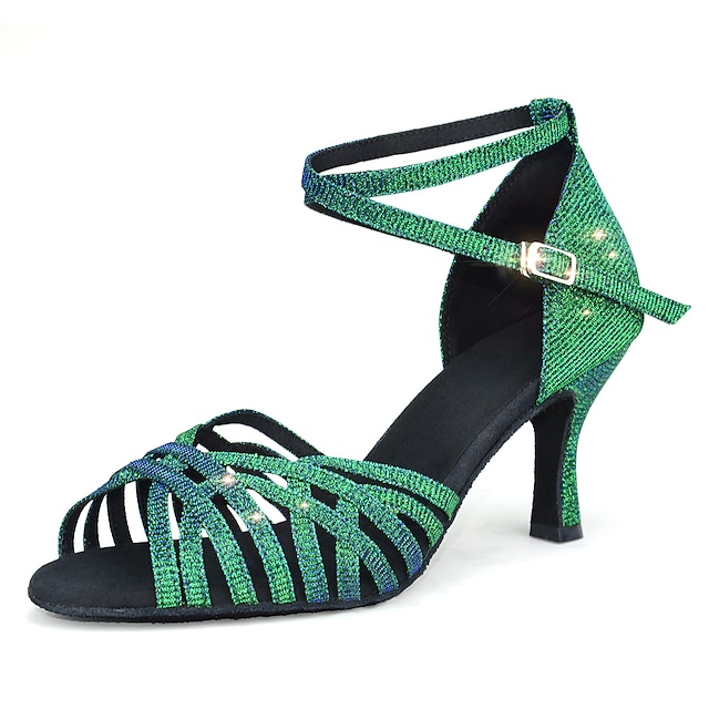  Femme Chaussures Latines Soirée Entraînement Fête de la St. Patrick Chaussures scintillantes Talon Boucle Paillettes Talon Bobine Vert Véronèse