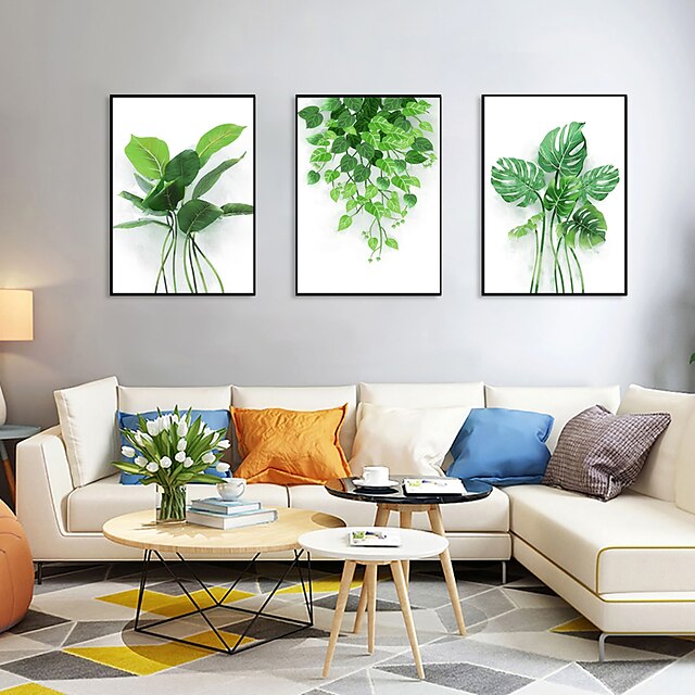  3 paneler väggkonst duk utskrifter målning konstverk blad blad växt gräs heminredning dekor sträckt ram redo att hänga