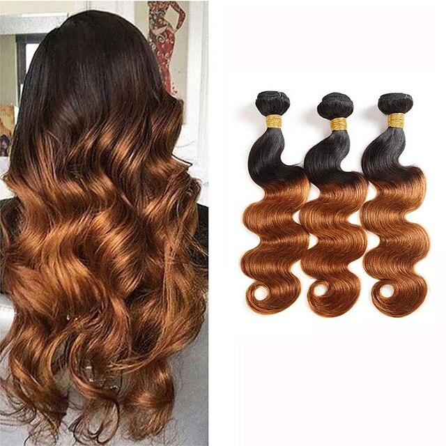  3 zestawy Włosy brazylijskie Body wave Włosy virgin Ombre 8-24 in Ombre Ludzkie włosy wyplata Ludzkich włosów rozszerzeniach / 10A