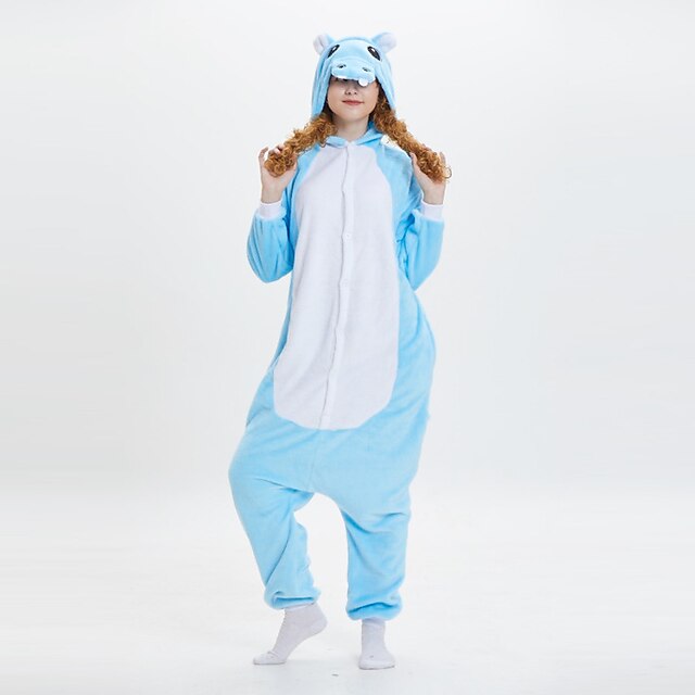 Toys & Hobbies Cosplay & Costumes | Adults Kigurumi Pajamas Hippo Animal Onesie Pajamas Coral fleece Blue Cosplay For Men and Wo