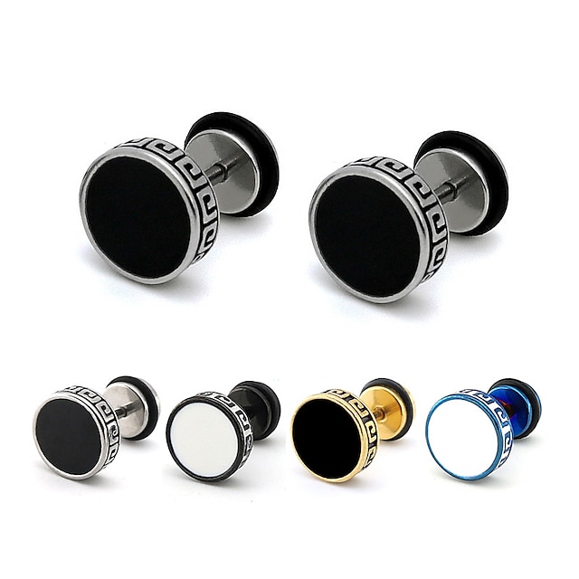  Men's Onyx Stud Earring Classic Boyfriend flat back Charm Simple Cool Stainless Steel Earrings Jewelry  1pc Golden / White / Black For Party Office / Career Causal Daily