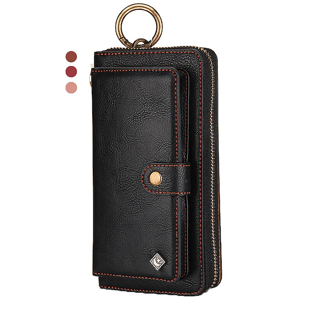 Phone Case For iPhone 17 Pro Max 17 Air 16 15 14 Pro Max Plus 13 12 11 Pro Max Mini Wallet Case Detachable Magnetic Full Body Protective Retro Genuine Leather 15