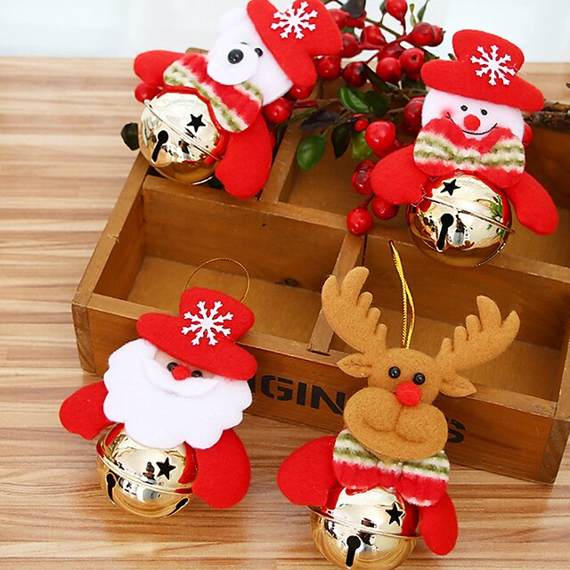  4pcs Santa Pendant Christmas Tree Ornaments Hanging with Jingle Bells Christmas Decoration Supplies