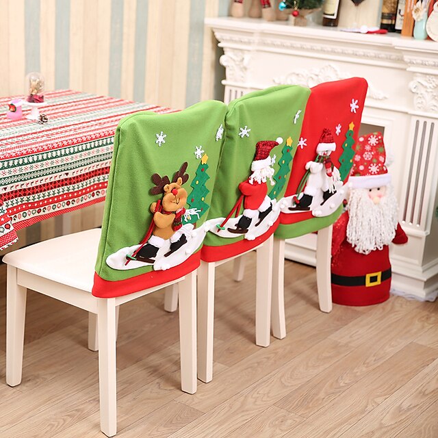  Christmas Ornaments Non-Woven Snowman Seat Cover Festival Arrangement Chair Items Set